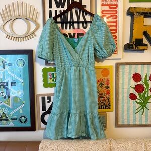 Darling Green Gingham Puff Sleeve Dress. NWT